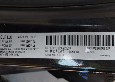 2010 Chrysler Sebring Limited z USA, uszkodzony, nr VIN 1C3CC5FB2AN220310